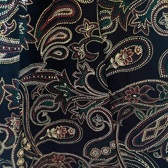 90s vintage black midi slinky skirt faux buttons gold paisley - Picture 6 of 9